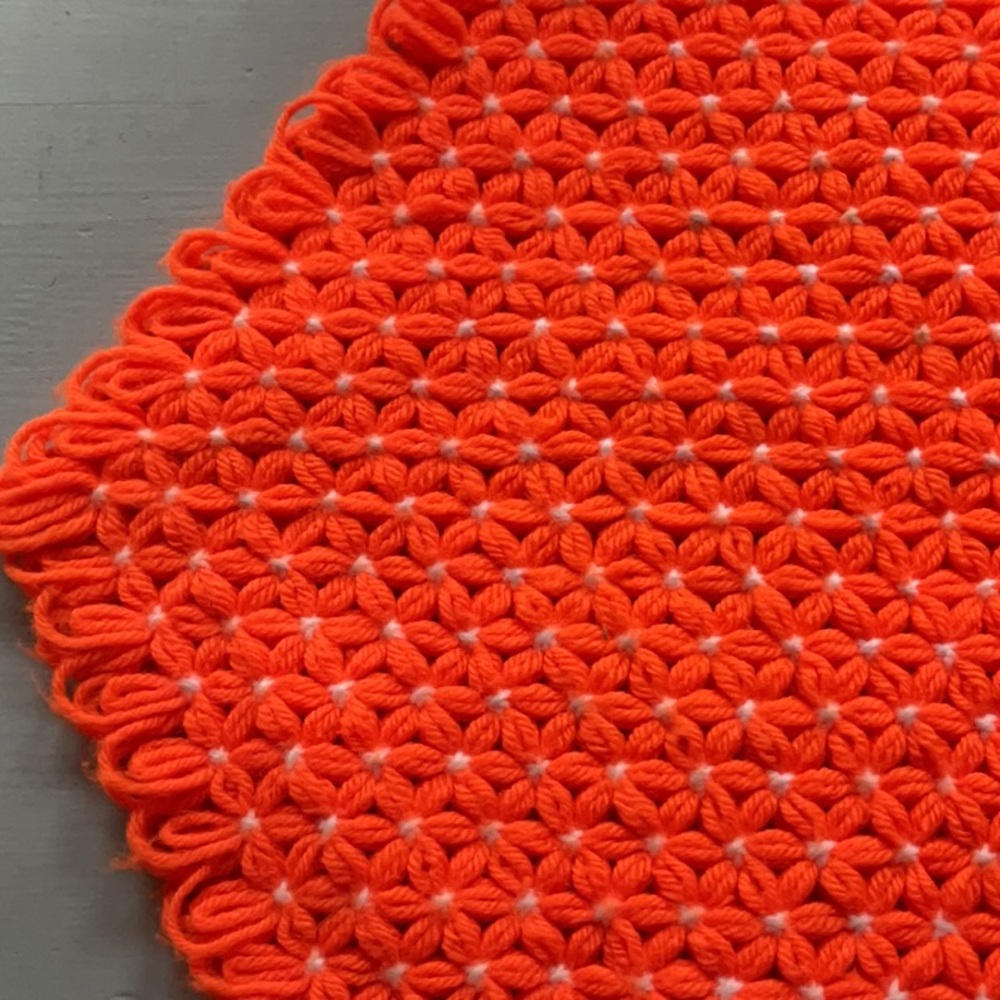 Vintage Hexagon Granny Crochet 60s 70s Mod Retro handmade table piece orange